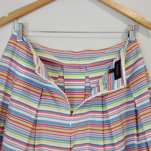 Talbots Striped Skirt Blue Pink Colourful Pleated A-Line Flare Skirt Size 2 - Picture 13 of 14